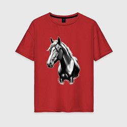 Футболка оверсайз женская Портрет лошади, цвет: красный