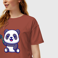 Футболка оверсайз женская Панда и бамбук, цвет: кирпичный — фото 2