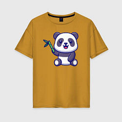 Футболка оверсайз женская Панда и бамбук, цвет: горчичный