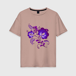 Женская футболка оверсайз Веточка с цветами - фиолетовая гжель