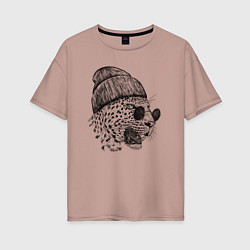 Женская футболка оверсайз Ягуар в шапке