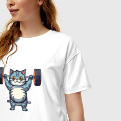 Футболка оверсайз женская Кот с штангой, цвет: белый — фото 2