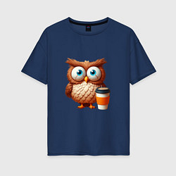 Женская футболка оверсайз Растрепанная сова с кофе