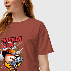 Футболка оверсайз женская Chicken Gun - chicken, цвет: кирпичный — фото 2