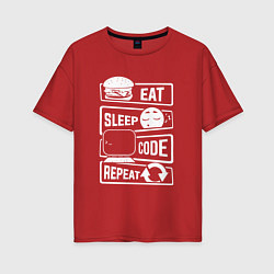 Женская футболка оверсайз Eat sleep code repeat арт