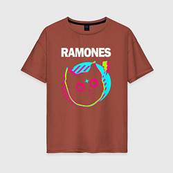 Футболка оверсайз женская Ramones rock star cat, цвет: кирпичный