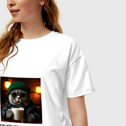 Футболка оверсайз женская Кот джентельмен: когда лев голоден он ест, цвет: белый — фото 2