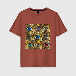 Женская футболка оверсайз Золотые глаза разного цвета в стиле стимпанк