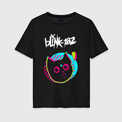 Футболка оверсайз женская Blink 182 rock star cat, цвет: черный