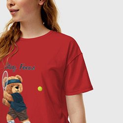 Футболка оверсайз женская Плюшевый медвежонок играет в теннис, цвет: красный — фото 2