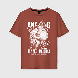 Футболка оверсайз женская Rock n roll skull, цвет: кирпичный