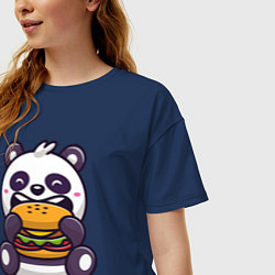 Футболка оверсайз женская Панда ест гамбургер, цвет: тёмно-синий — фото 2