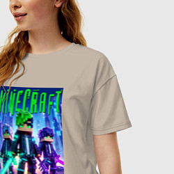 Футболка оверсайз женская Cyberpunk and Minecraft - collaboration, цвет: миндальный — фото 2