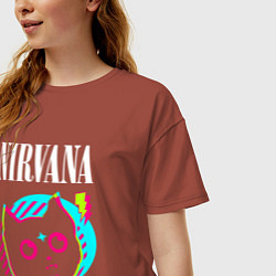 Футболка оверсайз женская Nirvana rock star cat, цвет: кирпичный — фото 2
