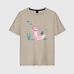 Женская футболка оверсайз Аксолотль и подводный мир