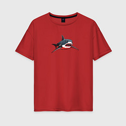 Футболка оверсайз женская Злая большая белая акула, цвет: красный