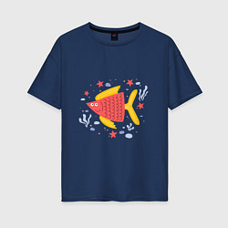 Футболка оверсайз женская Рыба красная, цвет: тёмно-синий