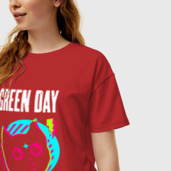 Футболка оверсайз женская Green Day rock star cat, цвет: красный — фото 2