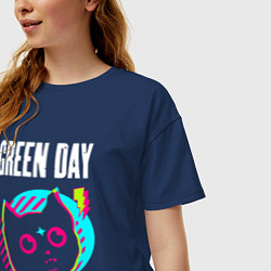 Футболка оверсайз женская Green Day rock star cat, цвет: тёмно-синий — фото 2