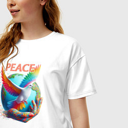Футболка оверсайз женская Голубь мира peace, цвет: белый — фото 2