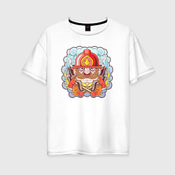 Женская футболка оверсайз Храбрый пожарный с усами