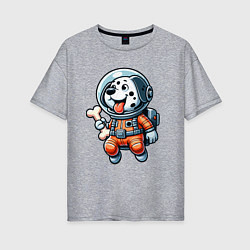 Футболка оверсайз женская Dalmatian cosmonaut puppy with a bone, цвет: меланж
