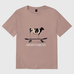 Футболка оверсайз женская Moovement корова на скейтборде, цвет: пыльно-розовый