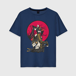 Футболка оверсайз женская Девушка самурай с мечами, цвет: тёмно-синий
