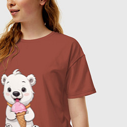 Футболка оверсайз женская Полярный медведь с мороженым, цвет: кирпичный — фото 2