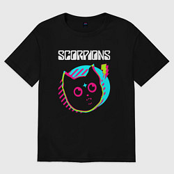 Футболка оверсайз женская Scorpions rock star cat, цвет: черный