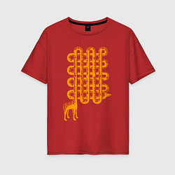 Футболка оверсайз женская Жирафик лабиринт, цвет: красный