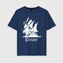 Женская футболка оверсайз Пиратский корабль весёлый Роджер