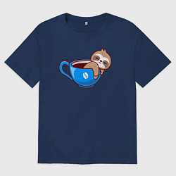 Футболка оверсайз женская Ленивец в чашке кофе, цвет: тёмно-синий