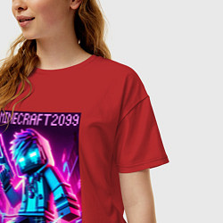 Футболка оверсайз женская Neon Minecraft - ai art, цвет: красный — фото 2