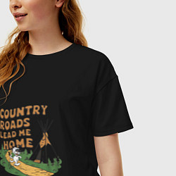 Футболка оверсайз женская Country roads lead me home, цвет: черный — фото 2