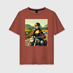 Футболка оверсайз женская Mona Lisa on a motorcycle - ai art, цвет: кирпичный