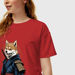 Футболка оверсайз женская Собака Сиба-ину самурай, цвет: красный — фото 2