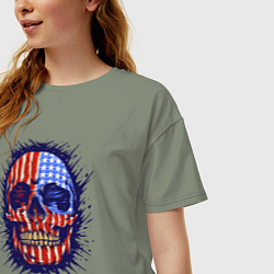 Футболка оверсайз женская США череп, цвет: авокадо — фото 2