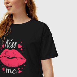 Футболка оверсайз женская Kiss me, цвет: черный — фото 2