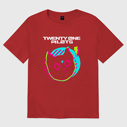 Футболка оверсайз женская Twenty One Pilots rock star cat, цвет: красный