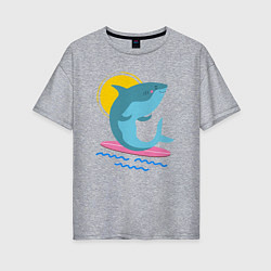 Футболка оверсайз женская Акула серфит, цвет: меланж