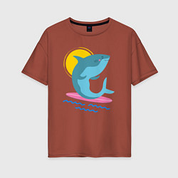 Футболка оверсайз женская Акула серфит, цвет: кирпичный