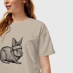 Футболка оверсайз женская Заяц новогодний, цвет: миндальный — фото 2