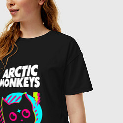 Футболка оверсайз женская Arctic Monkeys rock star cat, цвет: черный — фото 2