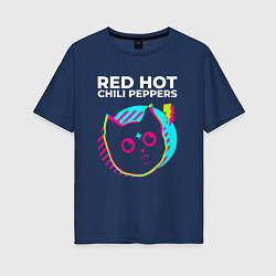 Футболка оверсайз женская Red Hot Chili Peppers rock star cat, цвет: тёмно-синий