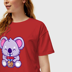 Футболка оверсайз женская Милая коала с напитком, цвет: красный — фото 2