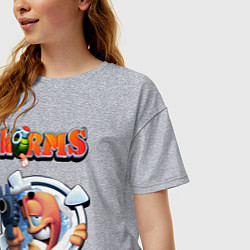 Футболка оверсайз женская Worms uzi, цвет: меланж — фото 2