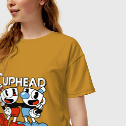 Футболка оверсайз женская Cuphead and Mugman, цвет: горчичный — фото 2