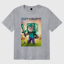 Футболка оверсайз женская Котёнок Майнкрафт - коллаба нейросеть, цвет: меланж