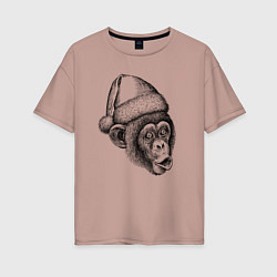 Женская футболка оверсайз Шимпанзе мем - Дед Мороз